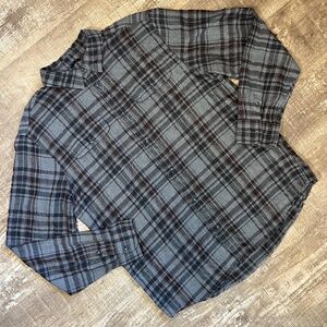 prAna Men's Plaid Shirt | Large | Grey & Maroon Lightweight